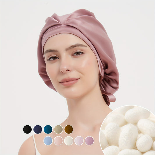 Silk 100% SEDA Mulberry Silk Sleeping Bonnet – Adjustable Bow Tie Soft and Breathable, Perfect for Long and Curly Hair