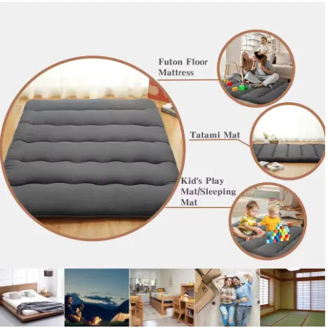 Grijze opvouwbare Japanse futonmatras – Comfort en veelzijdigheid met minimalistische stijl