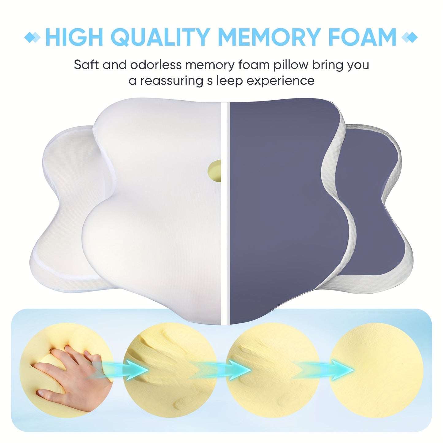 Ergonomic Butterfly Pillow - Breathable Mesh Fabric for Side, Back & Stomach Sleepers, Neck Support