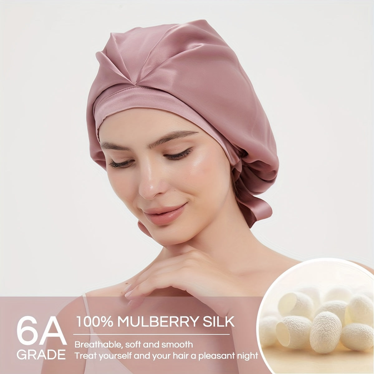 Silk 100% SEDA Mulberry Silk Sleeping Bonnet – Adjustable Bow Tie Soft and Breathable, Perfect for Long and Curly Hair