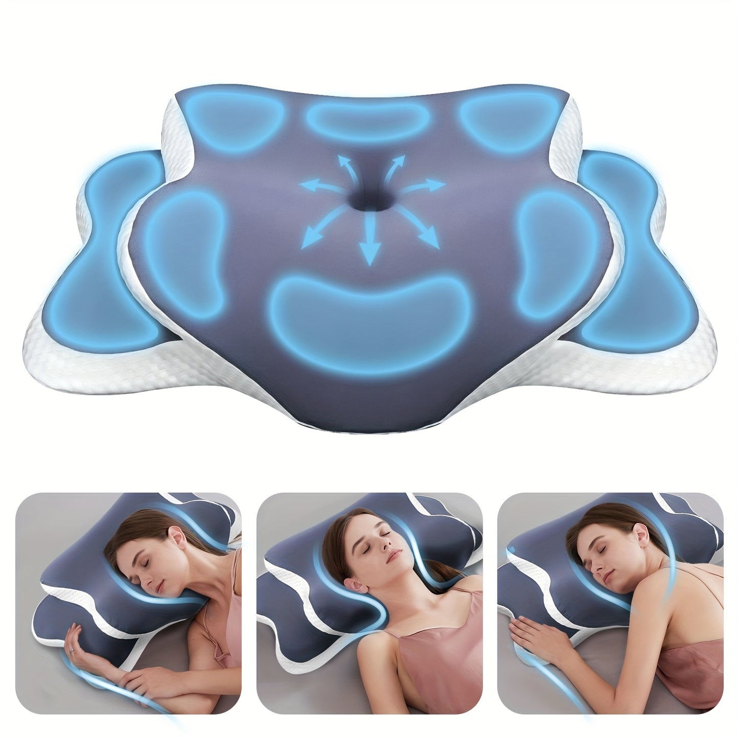 Ergonomic Butterfly Pillow - Breathable Mesh Fabric for Side, Back & Stomach Sleepers, Neck Support