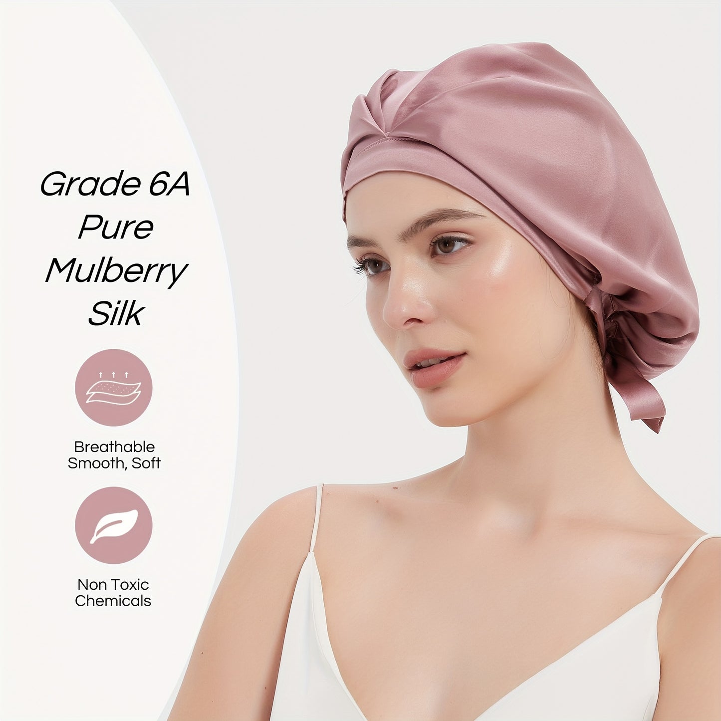 Silk 100% SEDA Mulberry Silk Sleeping Bonnet – Adjustable Bow Tie Soft and Breathable, Perfect for Long and Curly Hair