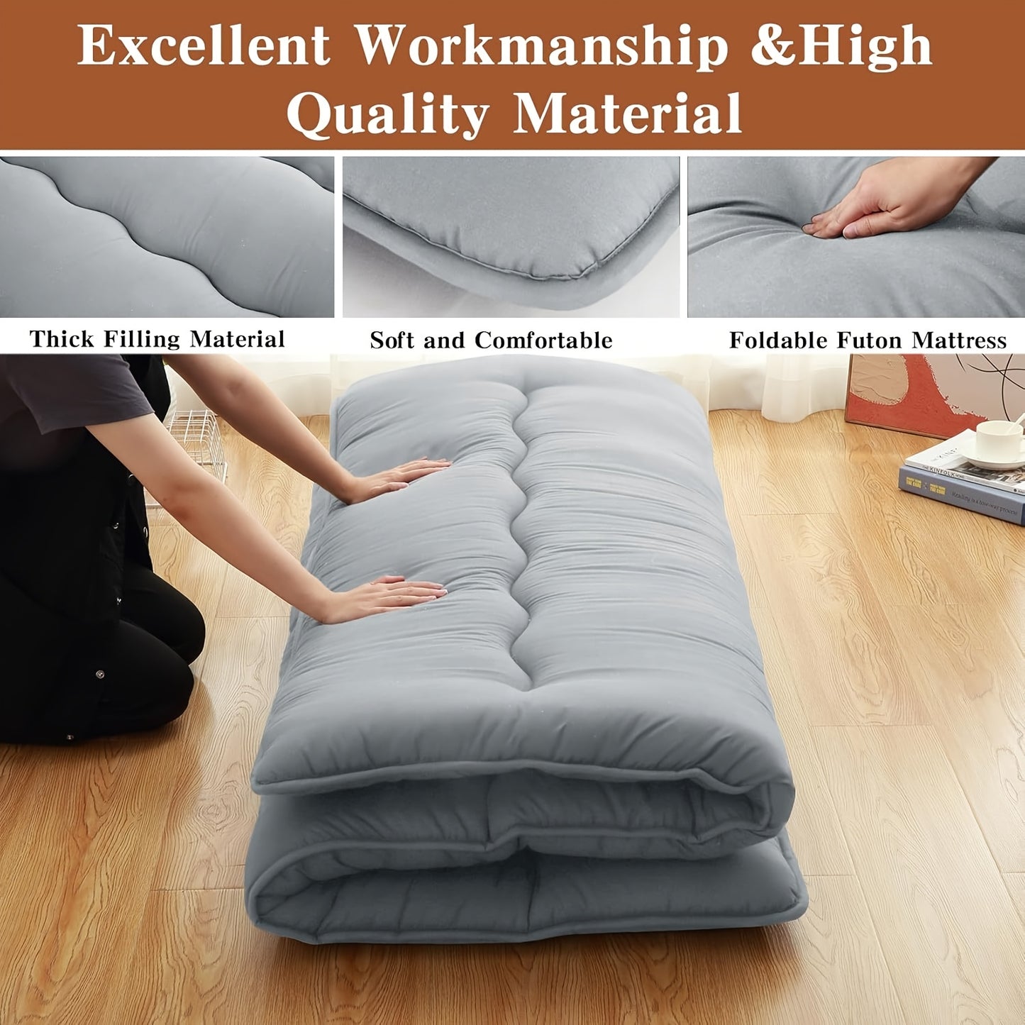 Grijze opvouwbare Japanse futonmatras – Comfort en veelzijdigheid met minimalistische stijl